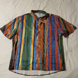 Hardaddy Hawaiian Colored Stripe Men's Button Down Short Sleeve Shirt L